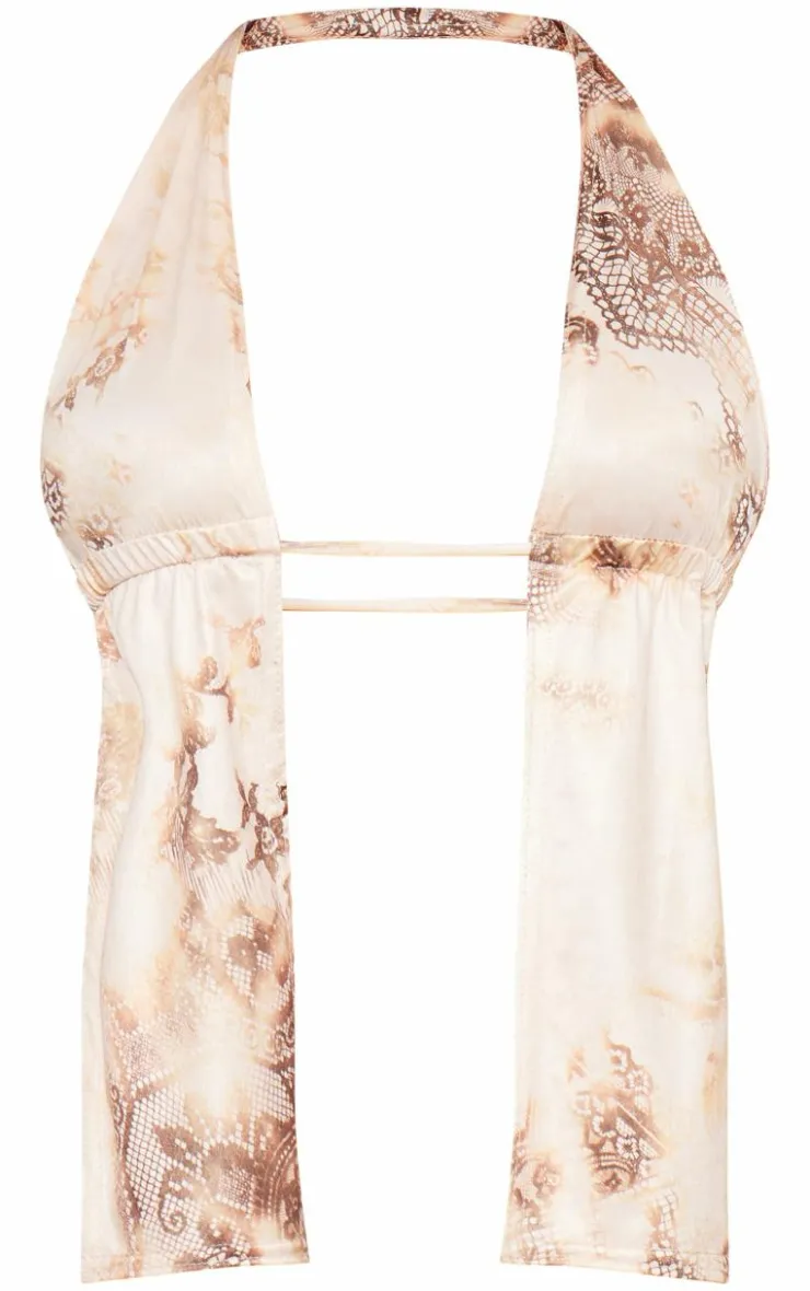 New PrettyLittleThing Textured Print Micro Mini Skirt Cream
