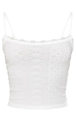 PrettyLittleThing Camisole*Textured Stretch Lace Trim Bow Strap Cami