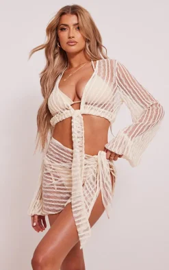 Cream Textured Tie Side Beach Sarong