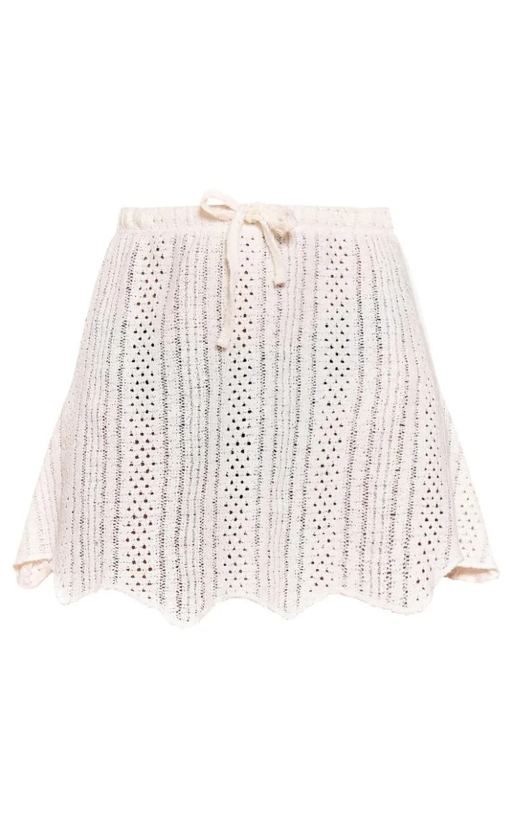 Discount PrettyLittleThing Tie Waist Textured Mini Skirt Cream