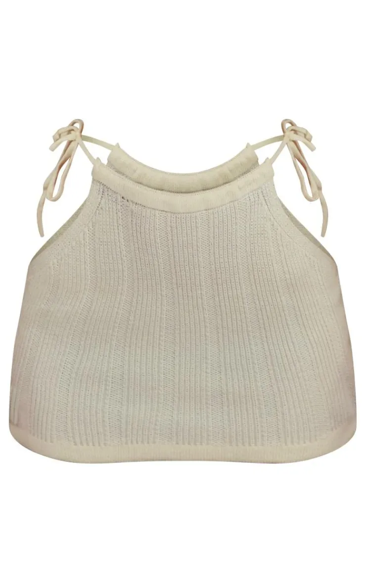 Discount PrettyLittleThing Wide Rib Knitted Mini Skirt Cream