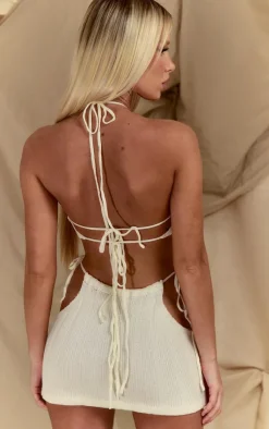 Clearance PrettyLittleThing Wide Rib Knitted Strappy Halter Top Cream
