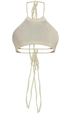 Clearance PrettyLittleThing Wide Rib Knitted Strappy Halter Top Cream