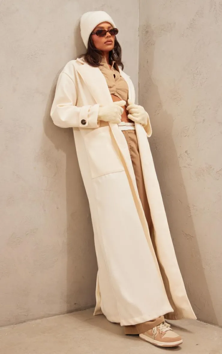 PrettyLittleThing Wool Coats*Wool Look Structured Pocket Detail Coat