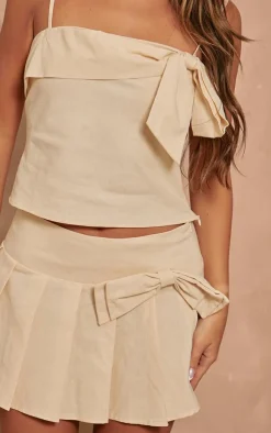 Online PrettyLittleThing Woven Bow Cami Long Top Cream