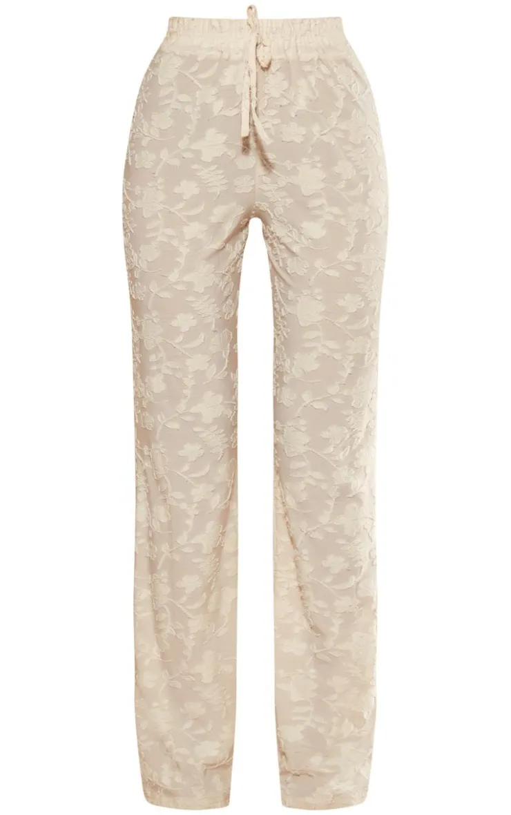 Online PrettyLittleThing Woven Floral Mid Rise Wide Leg Pants Cream