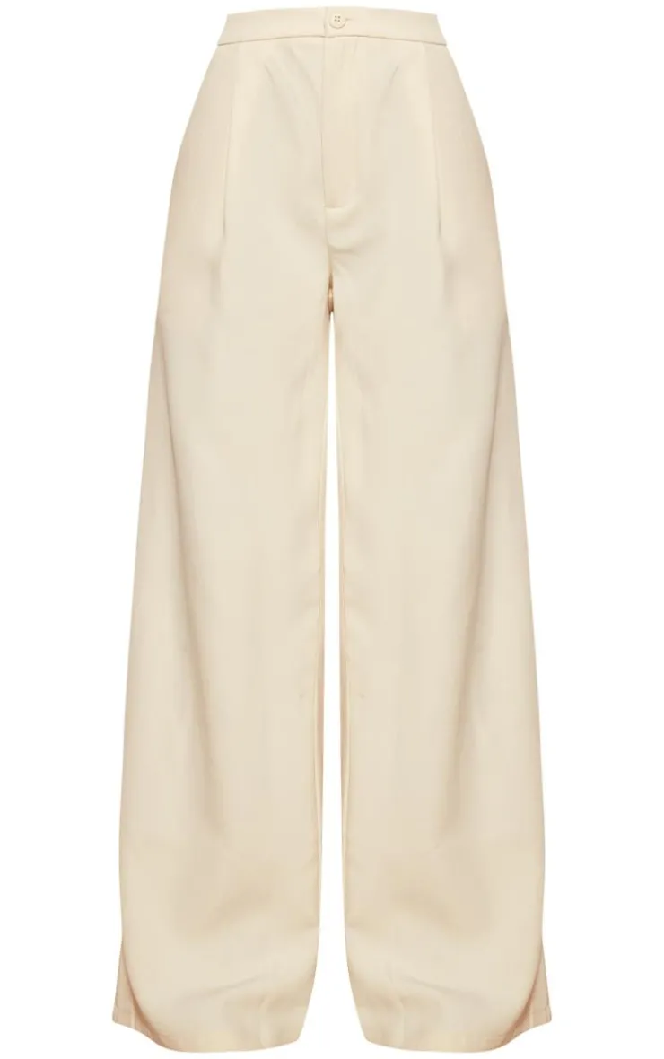 Outlet PrettyLittleThing Woven Pleated Low Rise Wide Leg Pants Cream