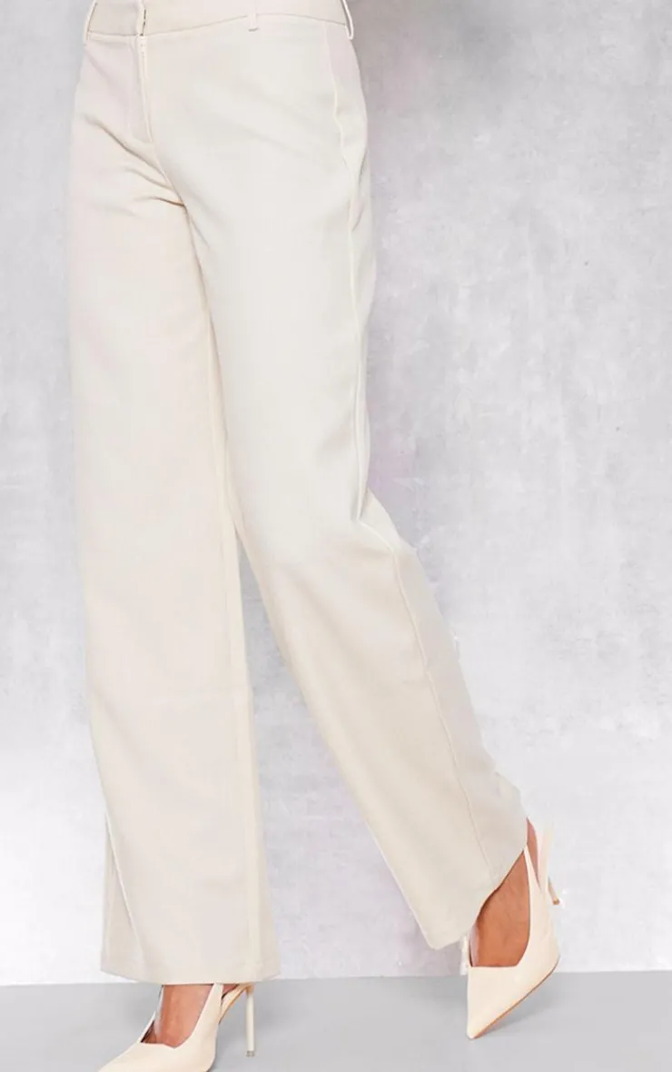 New PrettyLittleThing Woven Tailored Wide Leg Belt Detail Pants Cream