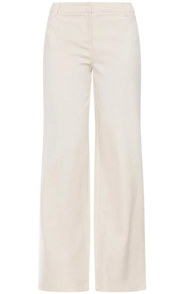 New PrettyLittleThing Woven Tailored Wide Leg Belt Detail Pants Cream