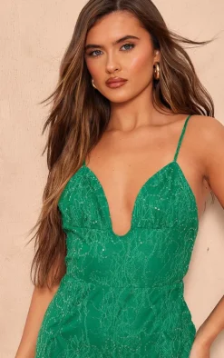 Strappy Lace Sequin Romper-PrettyLittleThing Online