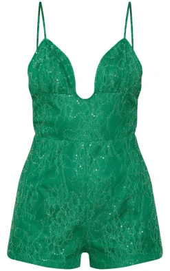 Strappy Lace Sequin Romper-PrettyLittleThing Online