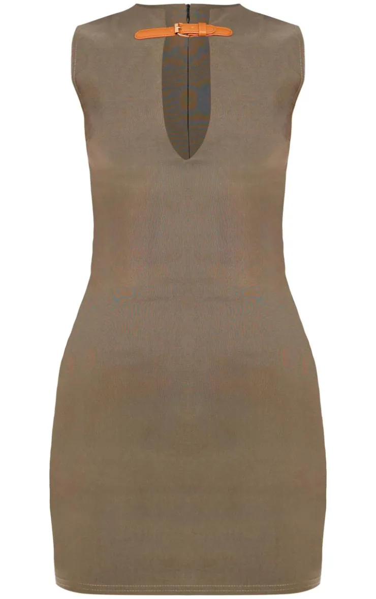 Stretch Woven Keyhole Belted Bodycon Dress-PrettyLittleThing Clearance