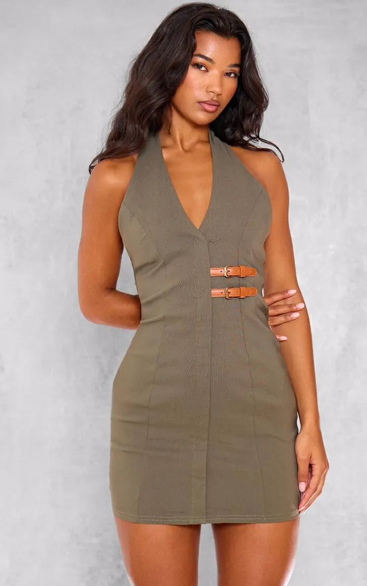 Stretch Woven Belted Bodycon Dress-PrettyLittleThing Online