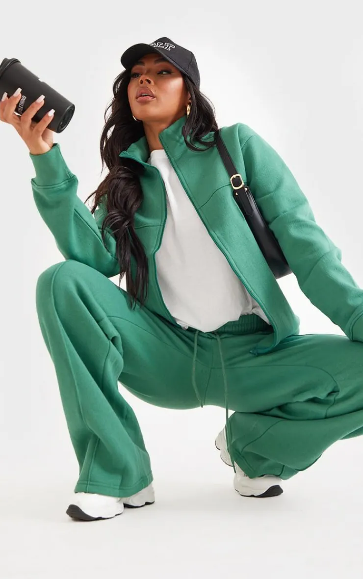 Online PrettyLittleThing Seam Detail Zip Through Track Top Dark Teal