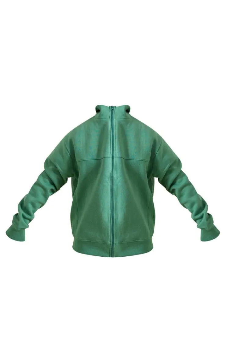 Online PrettyLittleThing Seam Detail Zip Through Track Top Dark Teal