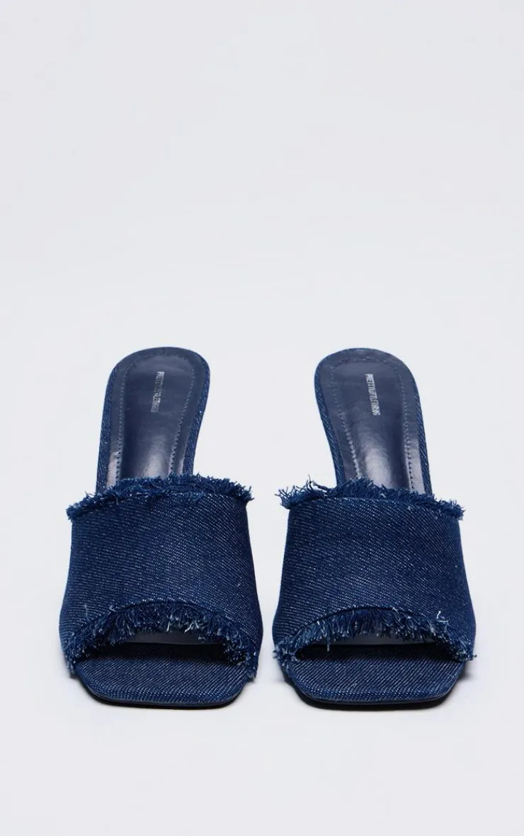 PrettyLittleThing Heeled Sandals*Denim Square Toe Wedge Heeled Sandals