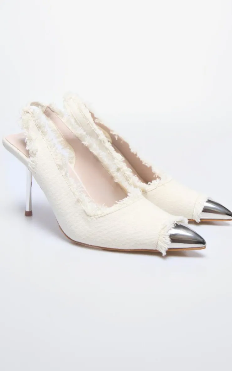 PrettyLittleThing Wide Fit Heels*Denim Toe Cap Wide Fit Sling Back High Stiletto Court Heels