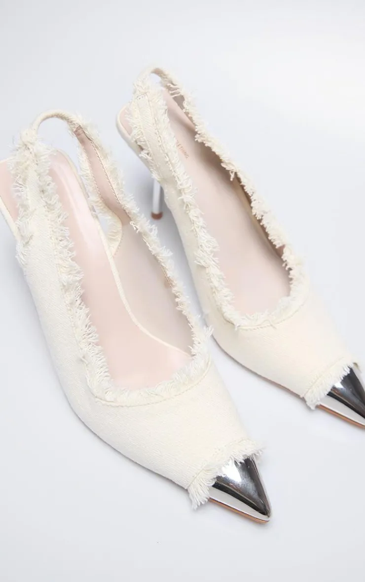 PrettyLittleThing Wide Fit Heels*Denim Toe Cap Wide Fit Sling Back High Stiletto Court Heels