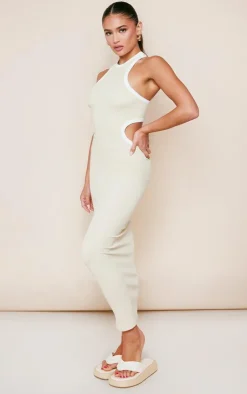 PrettyLittleThing Snatched*Desert Snatched Rib Contrast Binding Cut Out Midaxi Dress