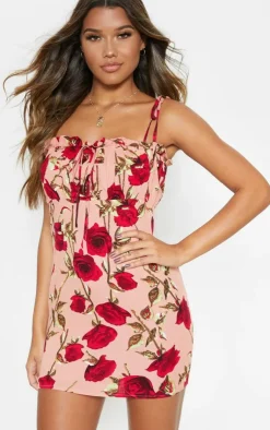 Rose Printed Ruched Bodice Bodycon Dress-PrettyLittleThing Outlet