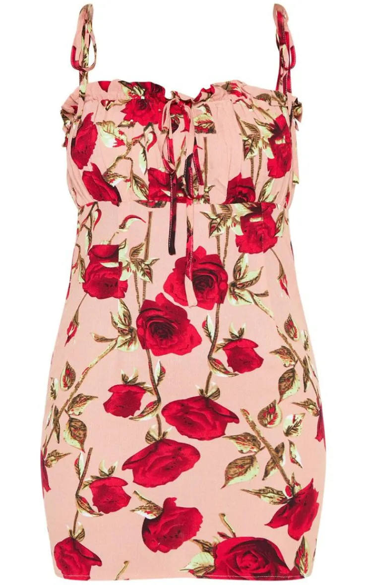 Rose Printed Ruched Bodice Bodycon Dress-PrettyLittleThing Outlet