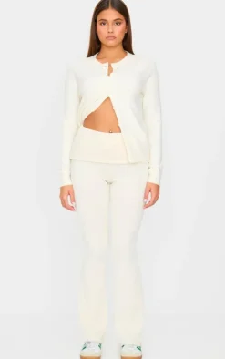 Ecru Acid Washed Jersey Fold Over Flares