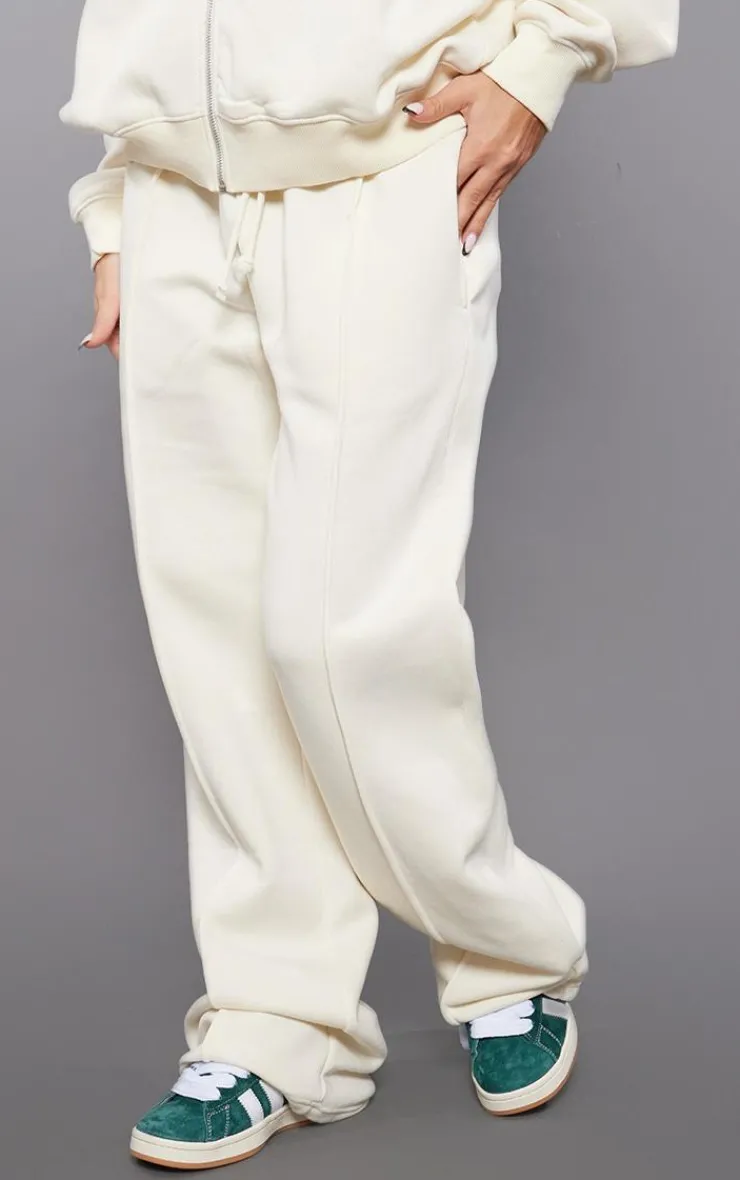 Online PrettyLittleThing Washed Seam Detail Straight Leg Sweatpants Ecru