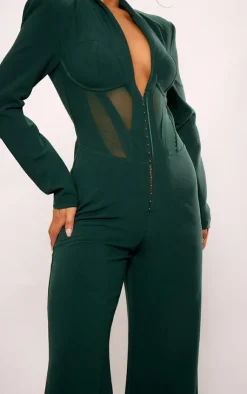 PrettyLittleThing Christmas Party Outfits*Mesh Panel Tailored Wide Leg Jumpsuit