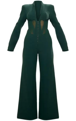 PrettyLittleThing Christmas Party Outfits*Mesh Panel Tailored Wide Leg Jumpsuit
