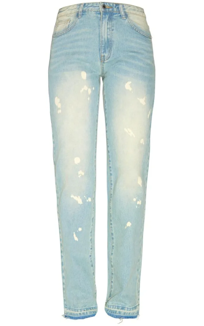 Faded Vintage Wash Splattered Effect Straight Leg Jeans