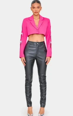 Fuchsia Rhinestone Bow Detail Cropped Blazer