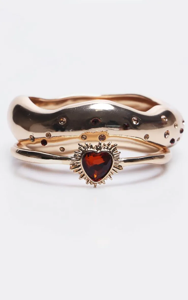 PrettyLittleThing Bracelets*Diamante Heart Detail 2 Pack Bangles