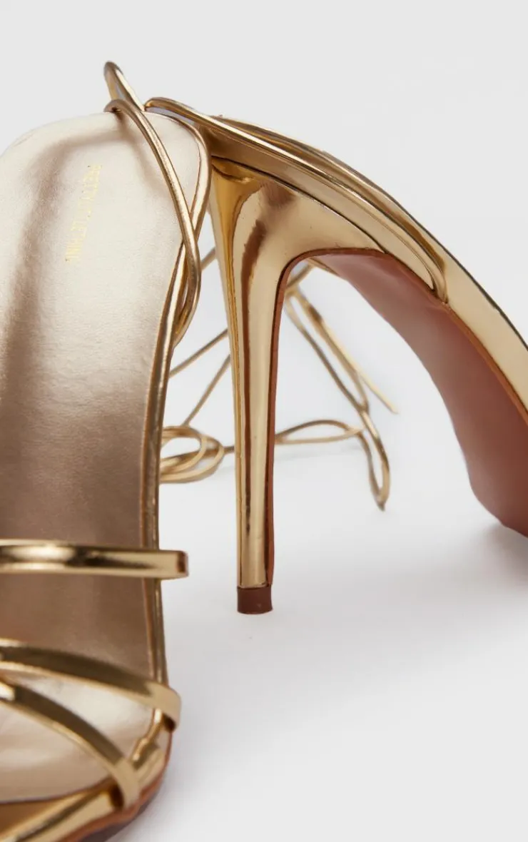 PrettyLittleThing Wide Fit Sandals*Metallic Wide Fit Round Toe Lace Up High Heeled Sandals