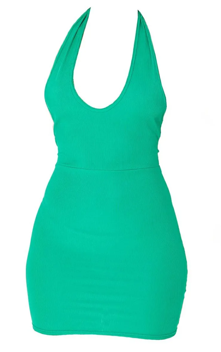 Ribbed Halterneck Tie Back Bodycon Dress-PrettyLittleThing Discount