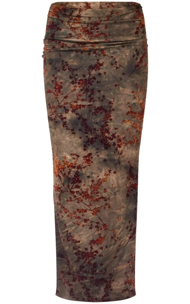 PrettyLittleThing Devore Low Rise Maxi Skirt Green