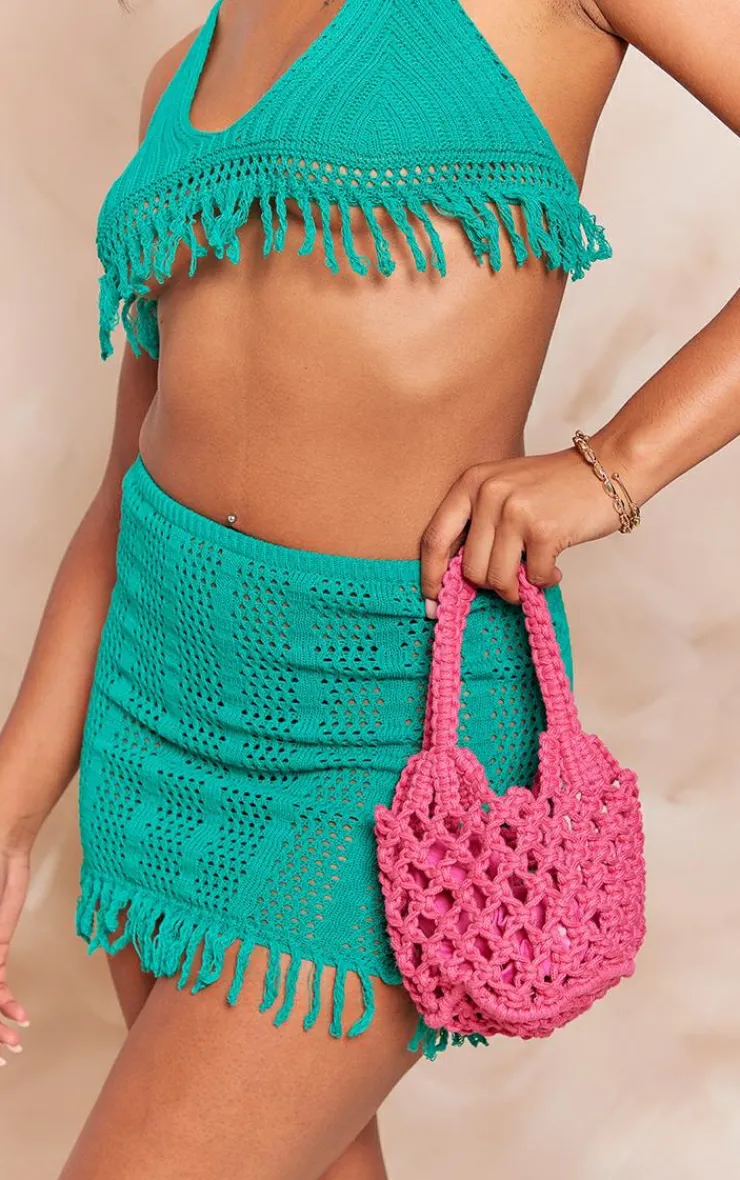 Online PrettyLittleThing Frill Edge Detail Crochet Mini Skirt Green