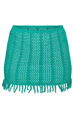 Online PrettyLittleThing Frill Edge Detail Crochet Mini Skirt Green