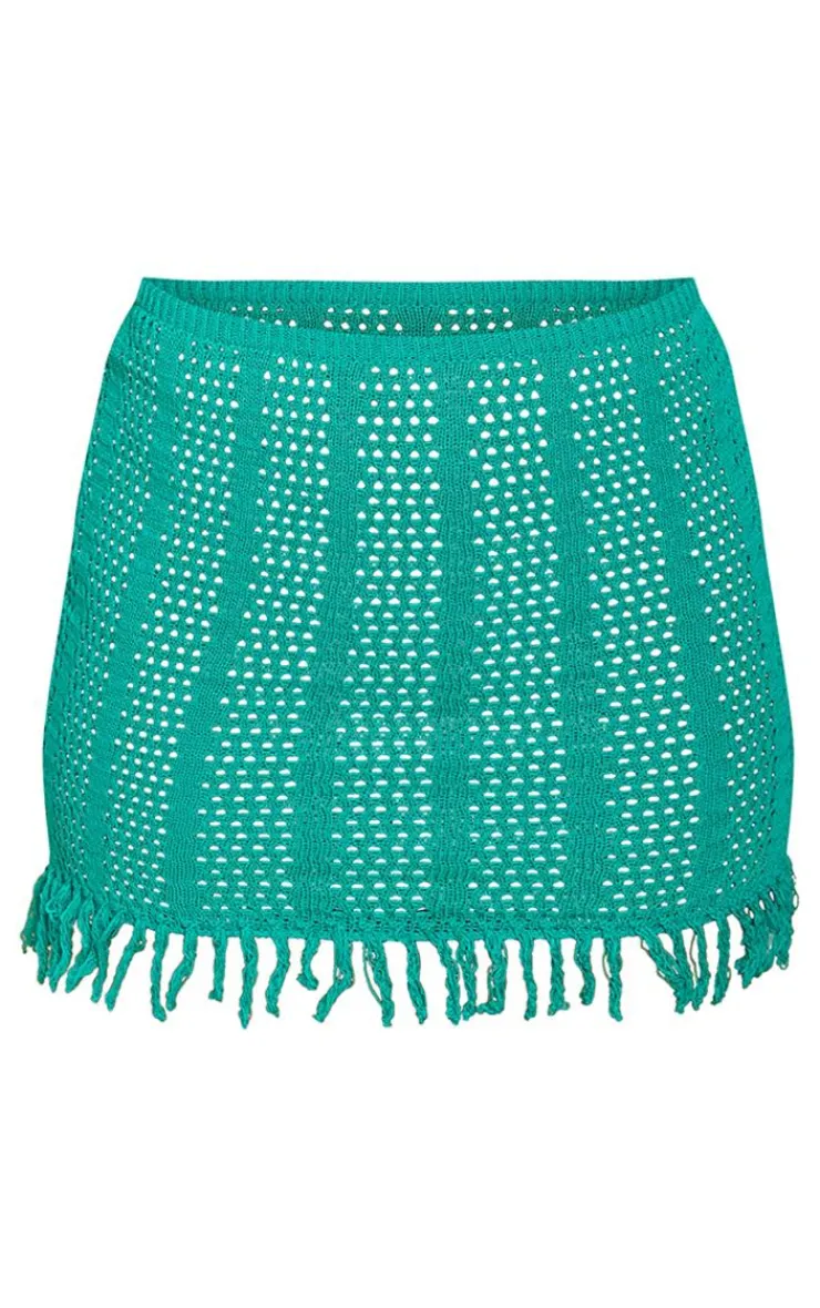 Online PrettyLittleThing Frill Edge Detail Crochet Mini Skirt Green