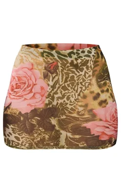 Clearance PrettyLittleThing Leopard Print Mesh Mini Skirt Green