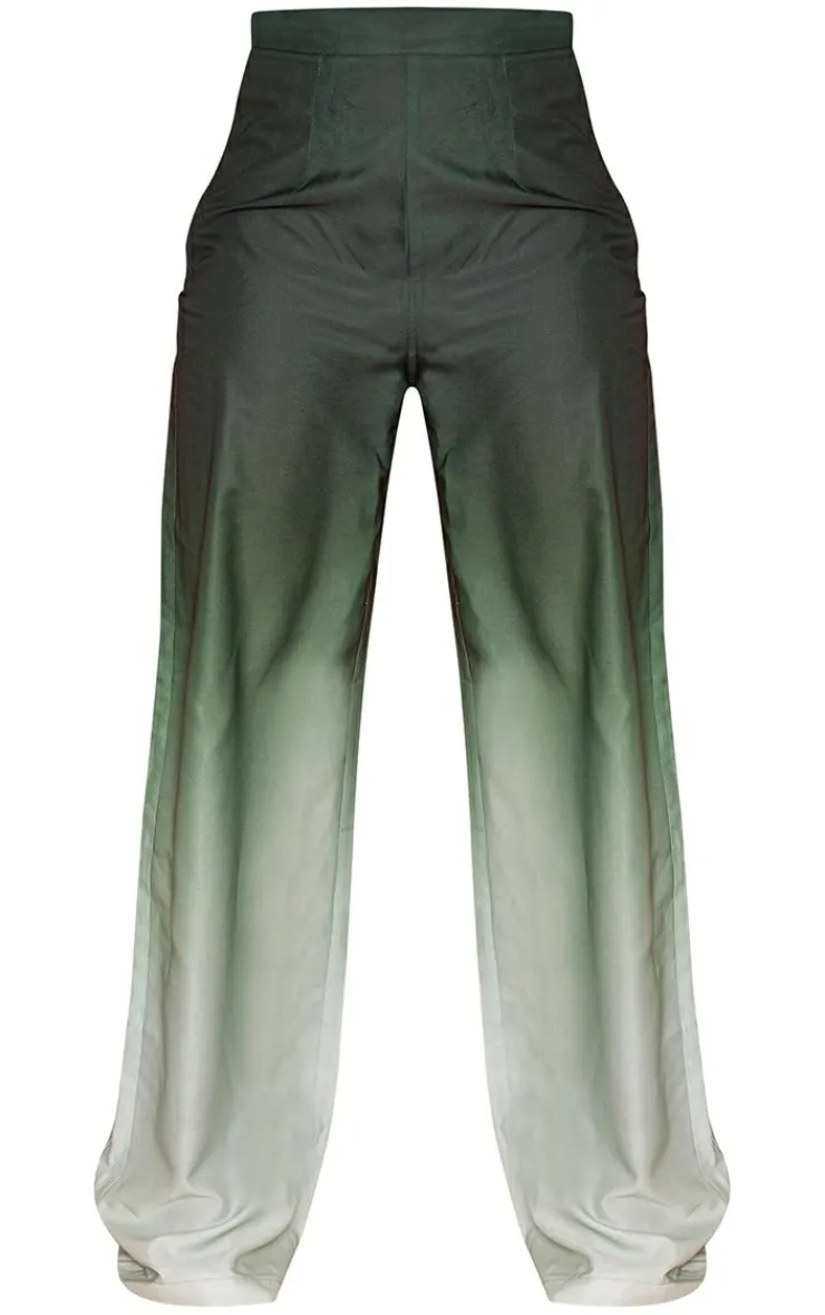 New PrettyLittleThing Ombre Print Wide Leg Pants Green
