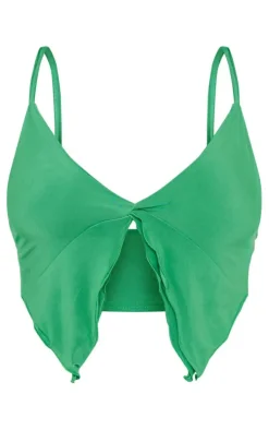 Green Slinky Split Frill Crop Top