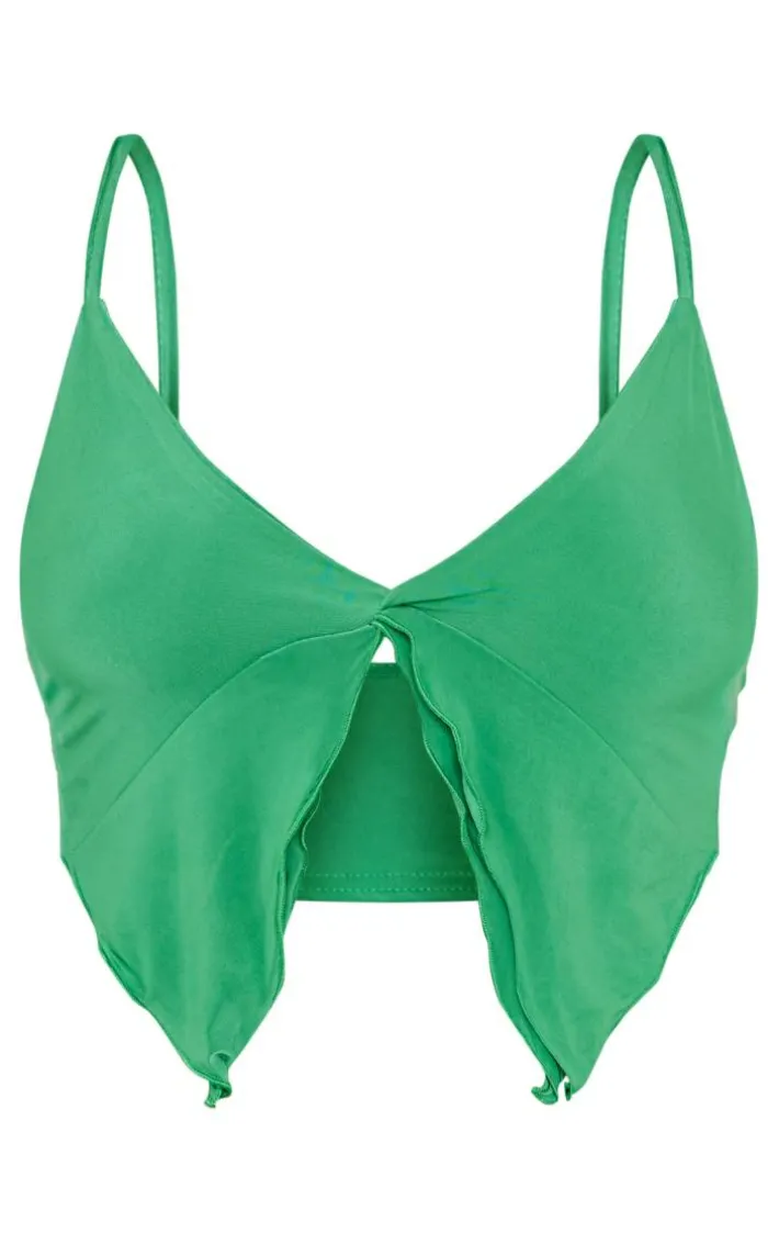 Green Slinky Split Frill Crop Top