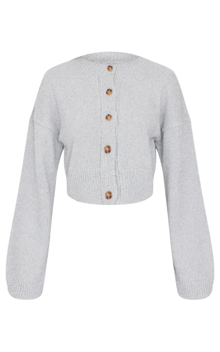PrettyLittleThing Cardigans*Boucle Knit Button Through Cropped Cardigan