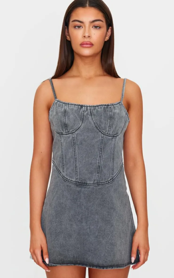 Cami Strap Bustier Denim Mini Dress-PrettyLittleThing Outlet