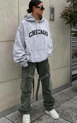 Grey Chicago Print Hoodie