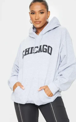 Grey Chicago Print Hoodie