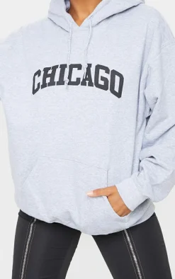 Grey Chicago Print Hoodie