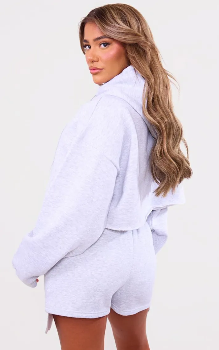 Grey Cropped Oversized Zip Up Hoodie