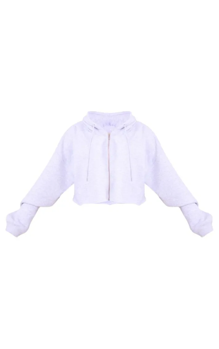 Grey Cropped Oversized Zip Up Hoodie