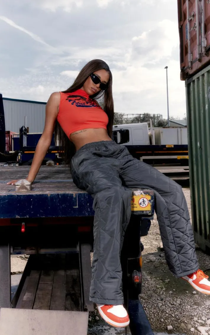 Grey Padded Nylon Sweatpants